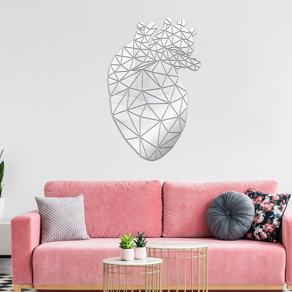 Heart Shaped Acrylic 3D Mirrored Sticker Mural Mirror DIY Living Room Entrance Abstract Polygonal Line Wall Stickers by Woody Signs Co. - Handmade Crafted Unique Wooden Creative