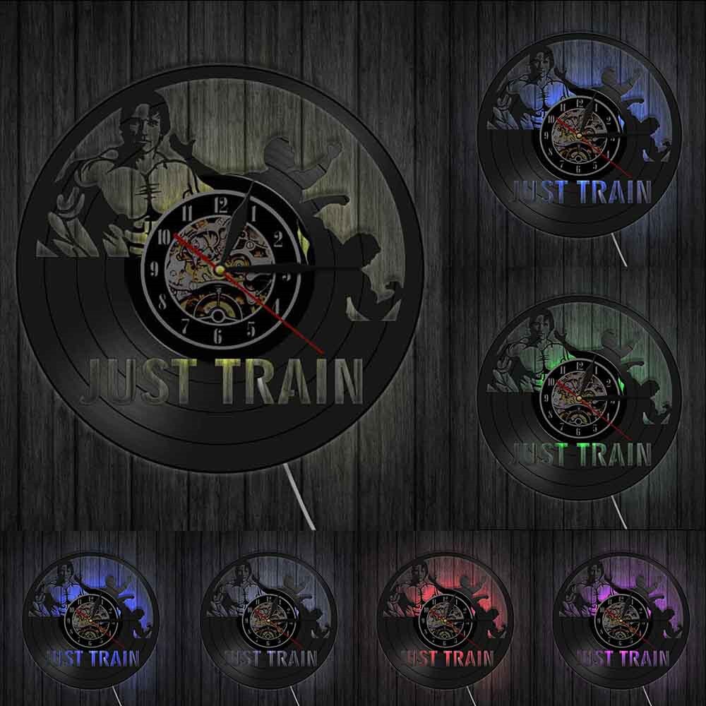 Just Train GYM Wall Clock Muscle Man Weighting Vinyl Record Wall Clock Fitness Center Clock by Woody Signs Co. - Handmade Crafted Unique Wooden Creative
