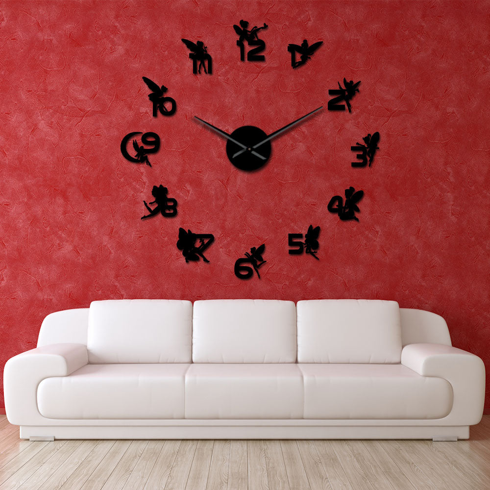 Magical Fairies With Mirror Numbers Stickers DIY Large Wall Clock Nursery Childrens Girl Room Fantasy Clock by Woody Signs Co. - Handmade Crafted Unique Wooden Creative