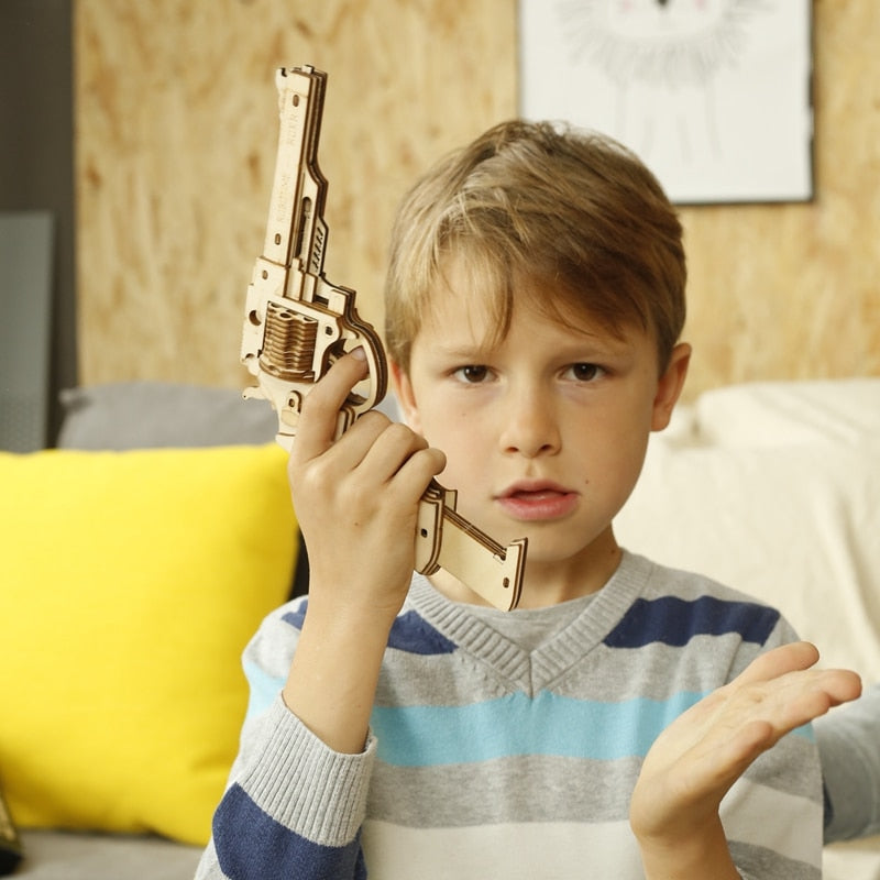 102pcs DIY 3D Revolver with Rubber Band Bullet Wooden Gun Puzzle Game Popular Toy Gift for Children Adult LQ401 by Woody Signs Co. - Handmade Crafted Unique Wooden Creative