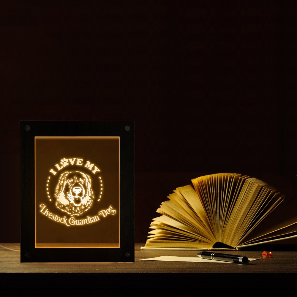 I Love My Livestock Guardian Dog LED Lighting Custom Photo Frame Pastoral Dog Breed LED Acrylic Display Sign Bedside Night Light by Woody Signs Co. - Handmade Crafted Unique Wooden Creative