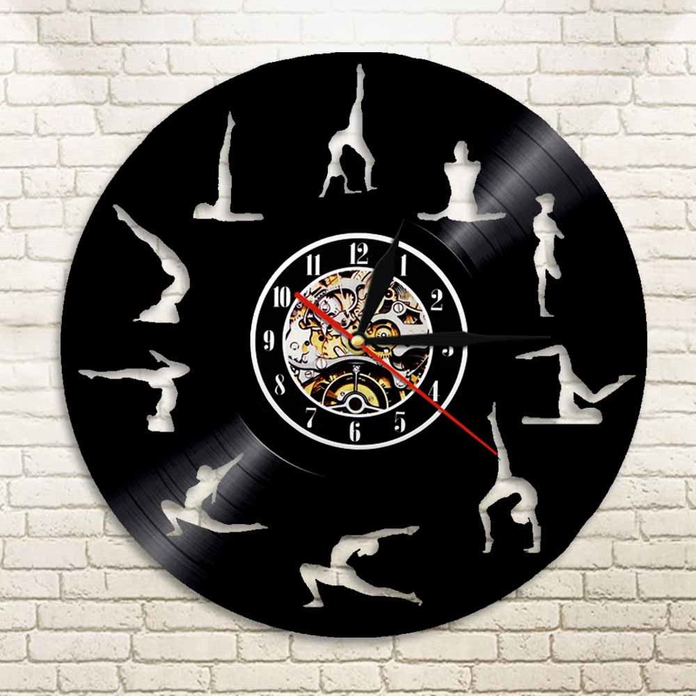Om Yoga Studio Wall Clock Gymnastics Vinyl Record Wall Clock Zen Meditation Modern Design Clock Yogi Gift For Girl by Woody Signs Co. - Handmade Crafted Unique Wooden Creative