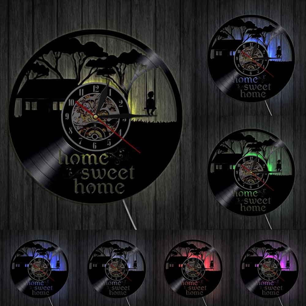 Kid Swinging In A Tree Wall Clock Home Sweet Home Vinyl Record Wall Clock Happy Childhood Housewarming Gift by Woody Signs Co. - Handmade Crafted Unique Wooden Creative