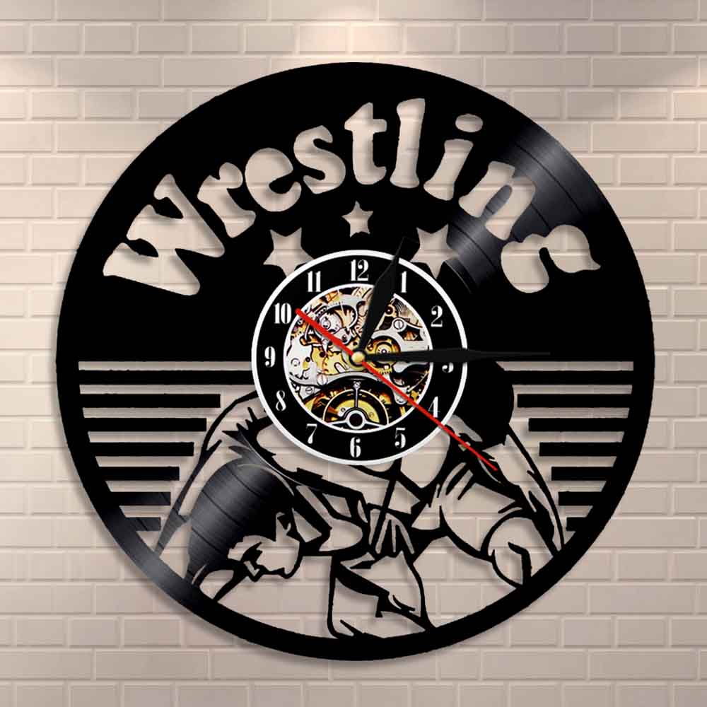 Freestyle Wrestling Combat Sport Wall Hanging Clock Fighters Boxing Club Decor Vinyl Record Wall Clock by Woody Signs Co. - Handmade Crafted Unique Wooden Creative
