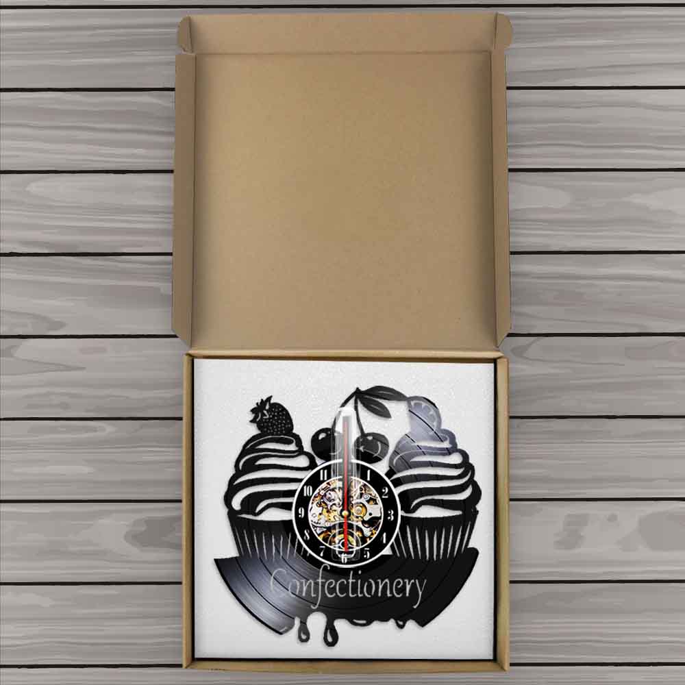 Confectionery Business Wall Sign Modern Wall Clock Sweets Cupcake Vinyl Record Wall Clock Bakery Cherry Cake Clock by Woody Signs Co. - Handmade Crafted Unique Wooden Creative