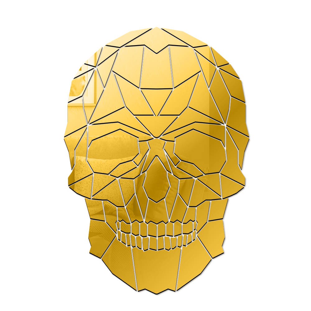 Skull Head Halloween DIY Horror Acrylic Mirror Wall Sticker Geometric Grim Skeleton Head Skull Removable Mural Decals by Woody Signs Co. - Handmade Crafted Unique Wooden Creative
