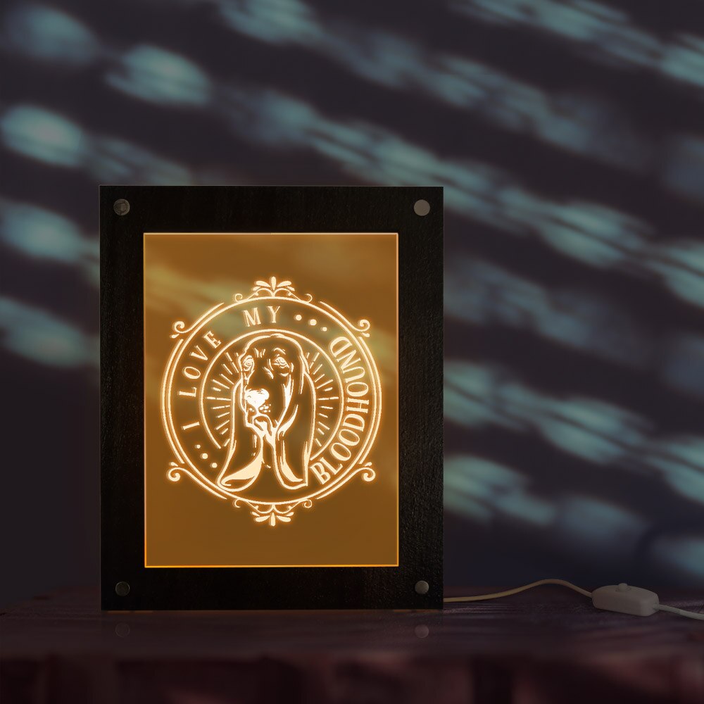 I Love My Bloodhound LED Lighting Frame With Custom Text Image Saint Hubert Hound Dog Breed Lighting Art by Woody Signs Co. - Handmade Crafted Unique Wooden Creative