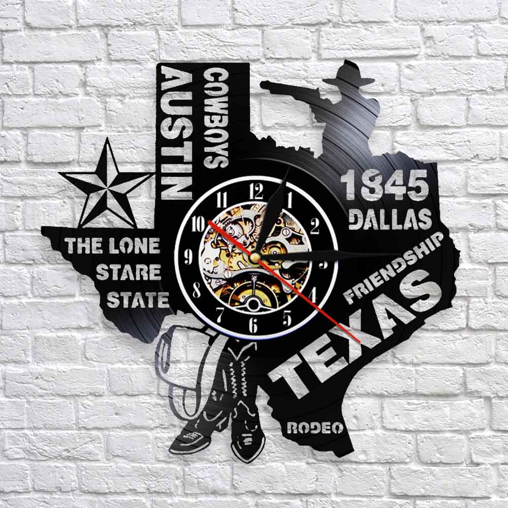 Rodeo Texas State Wall Clock The Lone Stare State Dallas Vinyl Record Clock Austin Cowboys Modern Patriotic Wall Clock by Woody Signs Co. - Handmade Crafted Unique Wooden Creative