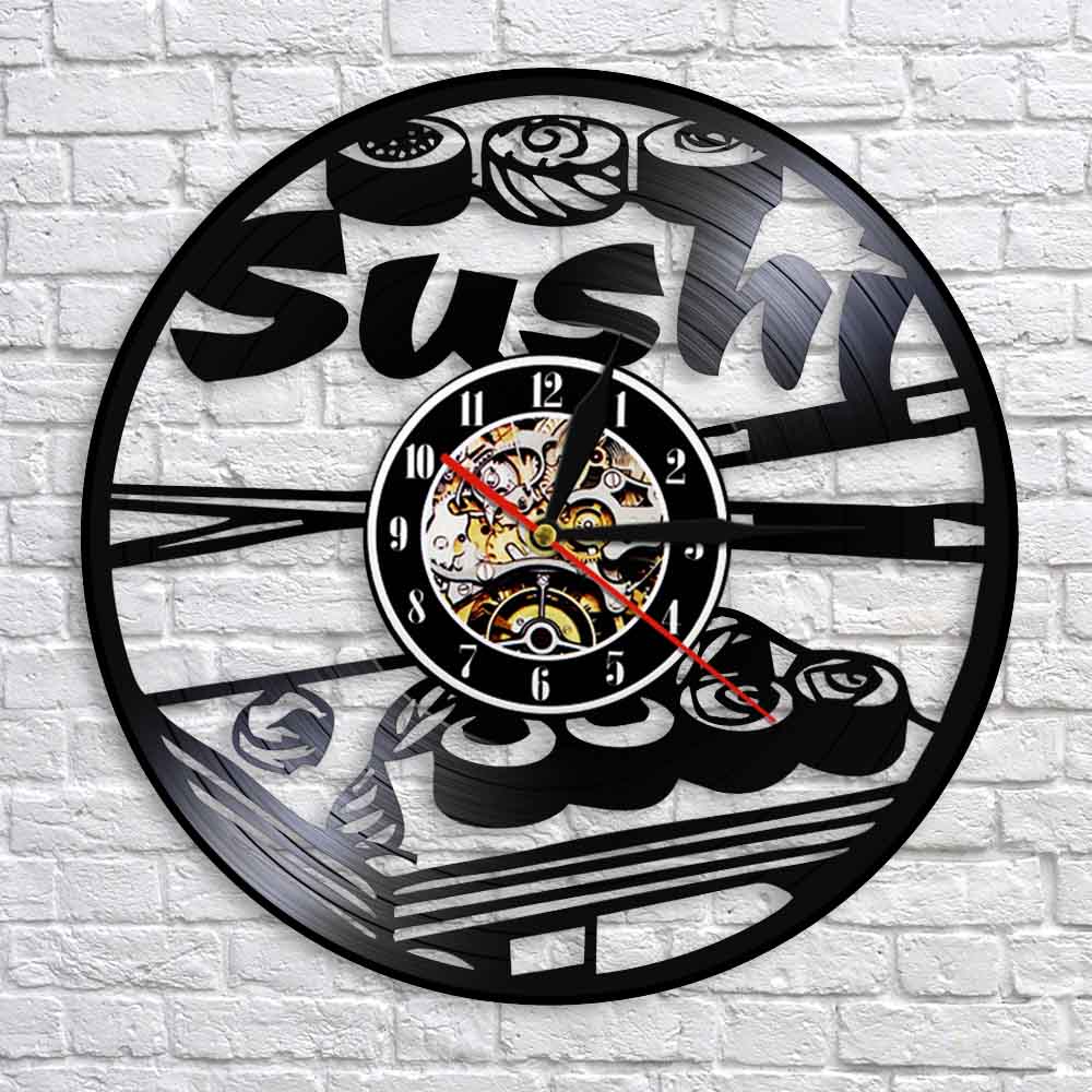 Japanese Cuisine  Sushi Rolls Vinyl Record Clock Personallized Sushi Bar Japanese Sashimi Asian Restaurant Wall Clock by Woody Signs Co. - Handmade Crafted Unique Wooden Creative