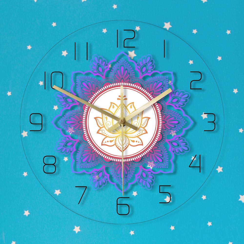 Mandala with Lotus Flower Modern Wall Clock OM Studio Sign Living Room Bedroom Bohemian Psychedelic Wall Clock Watch by Woody Signs Co. - Handmade Crafted Unique Wooden Creative