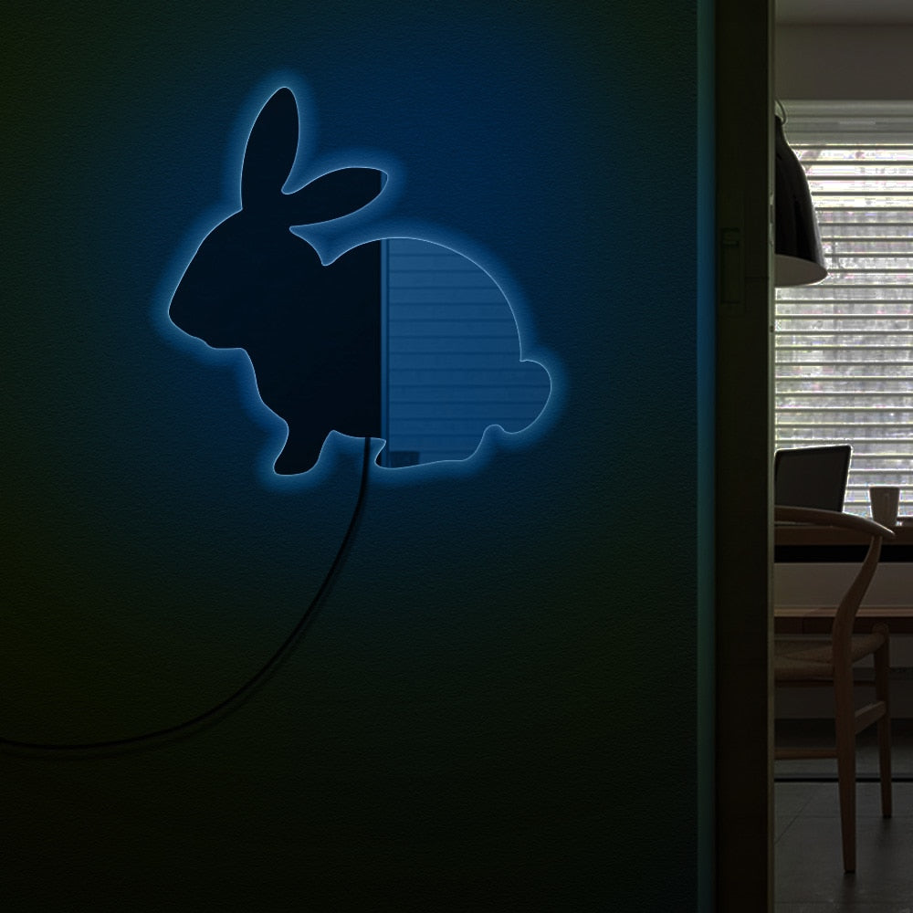 Modern Baby Room Bunny Wall Mirror Woodland Animal Makeup Mirror With LED Lights Rabbit Illuminated Acrylic Mirror by Woody Signs Co. - Handmade Crafted Unique Wooden Creative