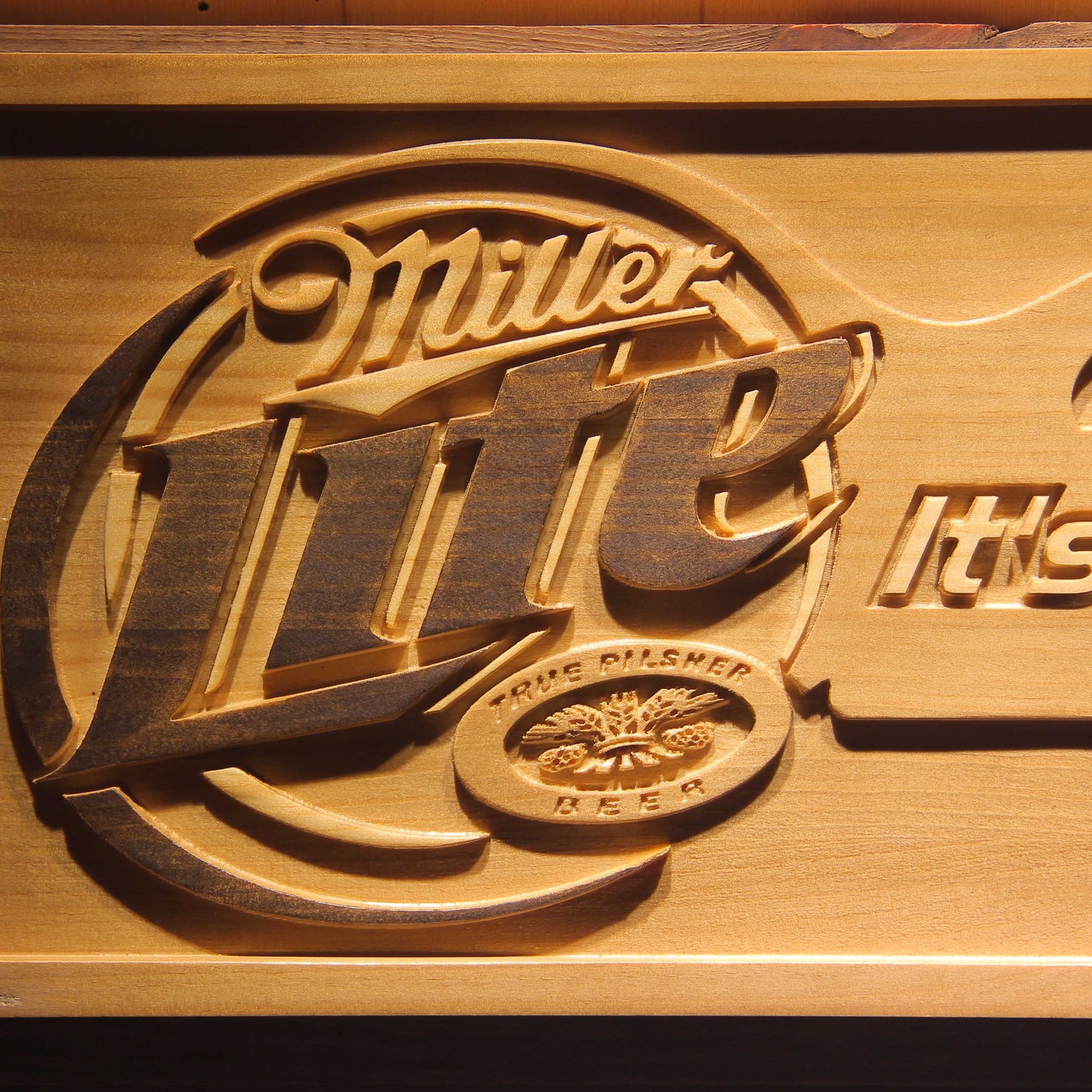 It's Miller Time Lite Bar 3D Wooden Signs by Woody Signs Co. - Handmade Crafted Unique Wooden Creative
