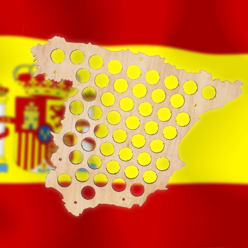 Bottle Cap Map Of Spain Wooden  Cap Map Collection Espana Hanging Display Map Spanish ation Accessories by Woody Signs Co. - Handmade Crafted Unique Wooden Creative