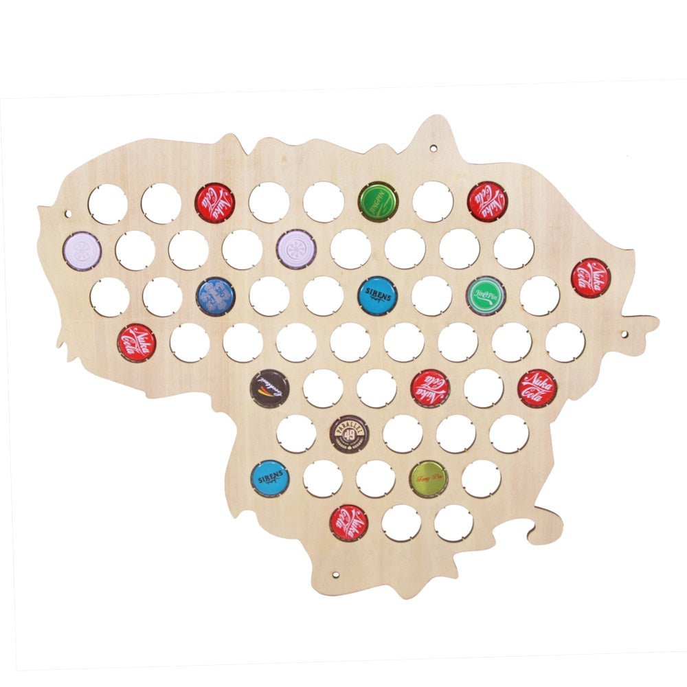 Lithuania Bottle Cap Map Collection Art Custom Made Cap Map Wooden Craft Aficionado Accessorries by Woody Signs Co. - Handmade Crafted Unique Wooden Creative