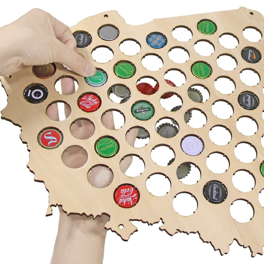Polish Laser Engraved Wooden Hanging Craft Poland Beer Cap Trap Poland Patriotic Map Cap Map For Cap Collector Lover by Woody Signs Co. - Handmade Crafted Unique Wooden Creative