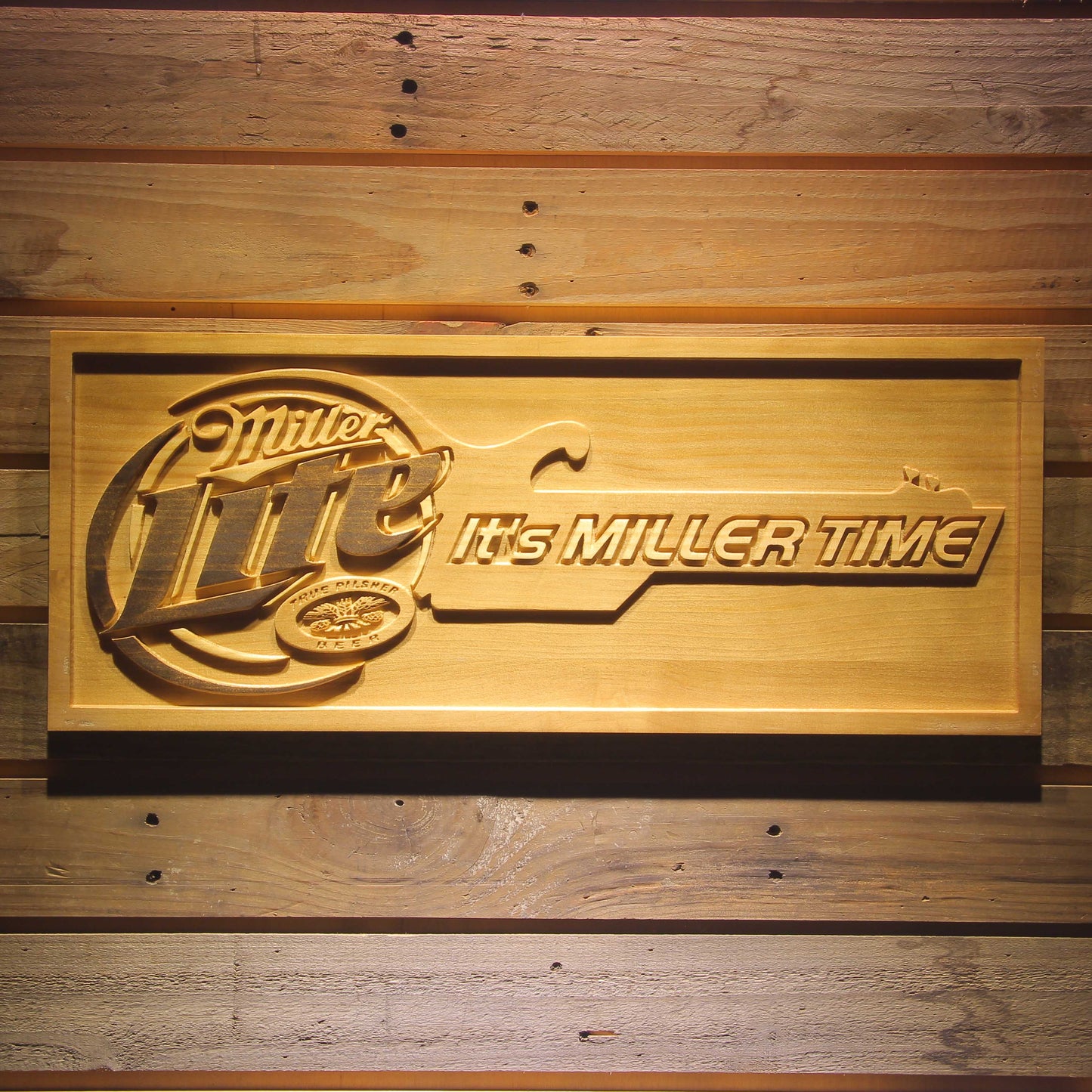 It's Miller Time Lite Bar 3D Wooden Signs by Woody Signs Co. - Handmade Crafted Unique Wooden Creative