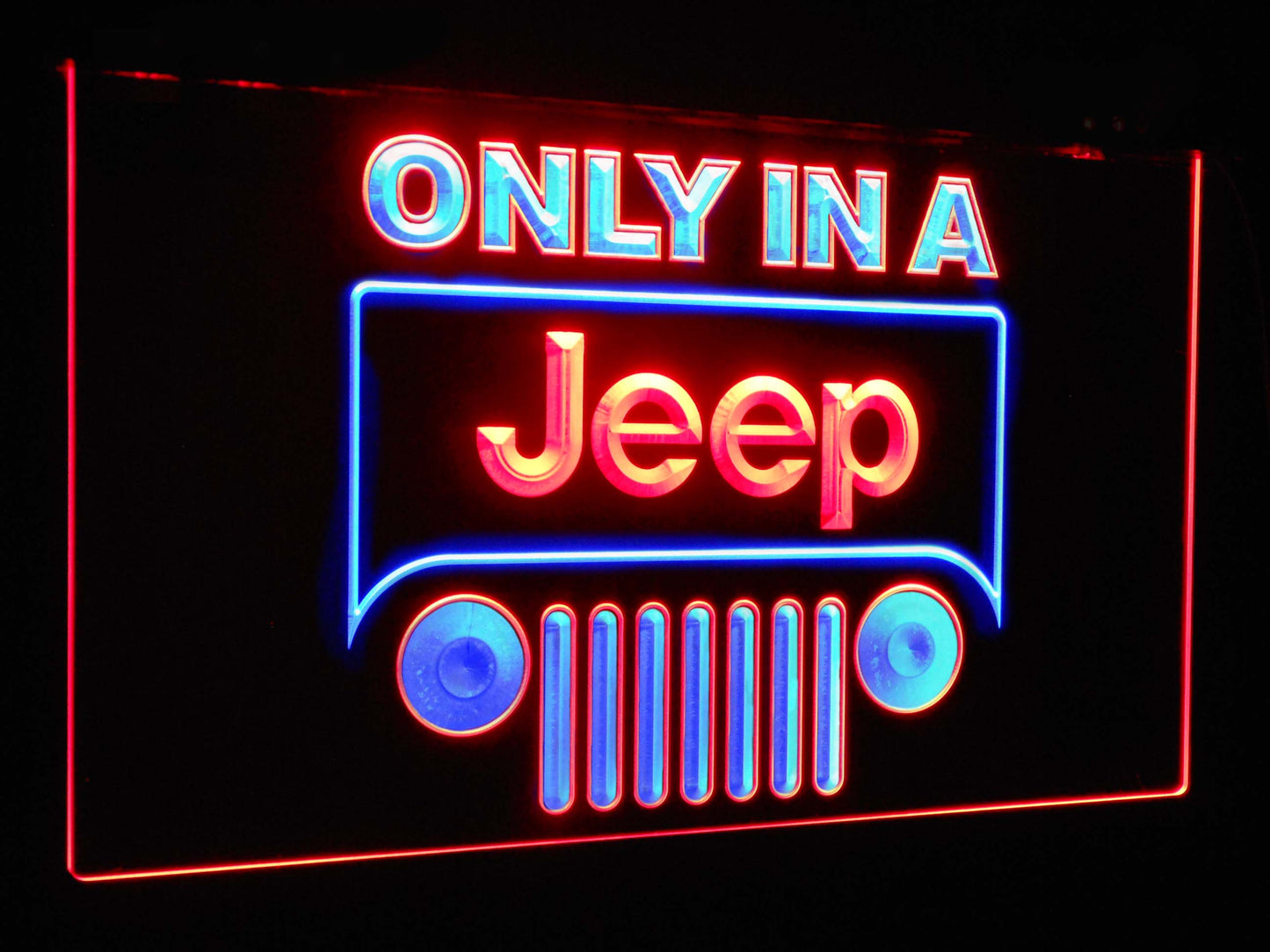 Only in a Jeep Car Bar Decoration Gift Dual Color Led Neon Light Signs st6-d0134 by Woody Signs Co. - Handmade Crafted Unique Wooden Creative