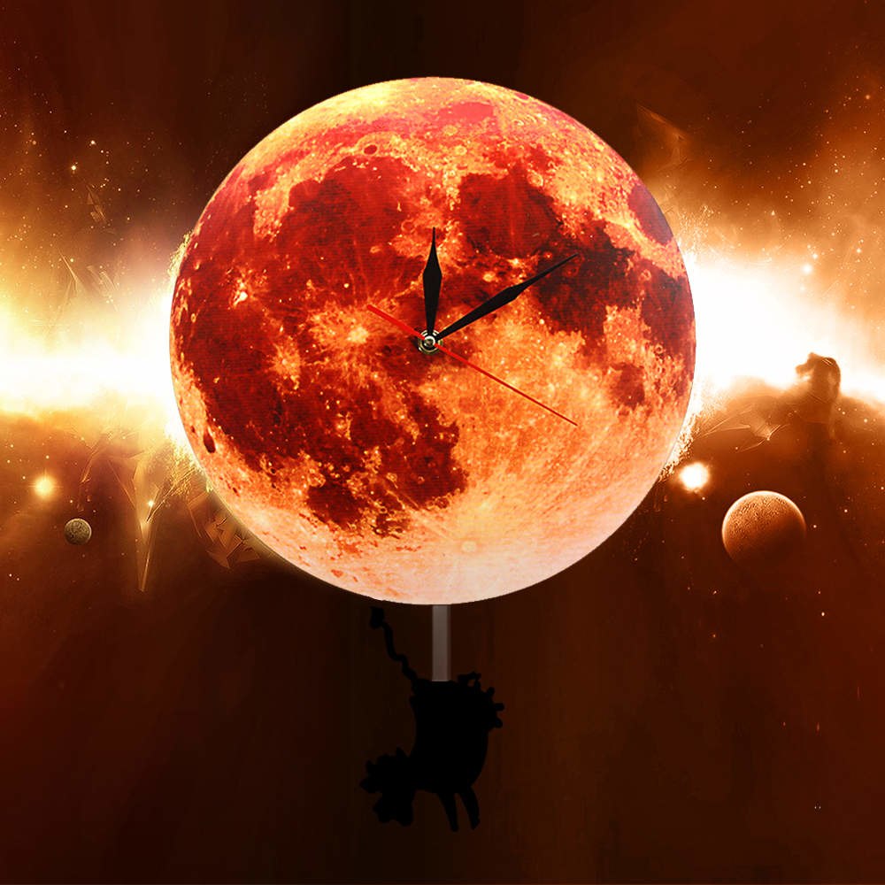 Golden Moon Pendulum Wall Clock Swinging on the Moon Space Galaxy Supermoon Full Moon Clock with Swinging Pendulum by Woody Signs Co. - Handmade Crafted Unique Wooden Creative