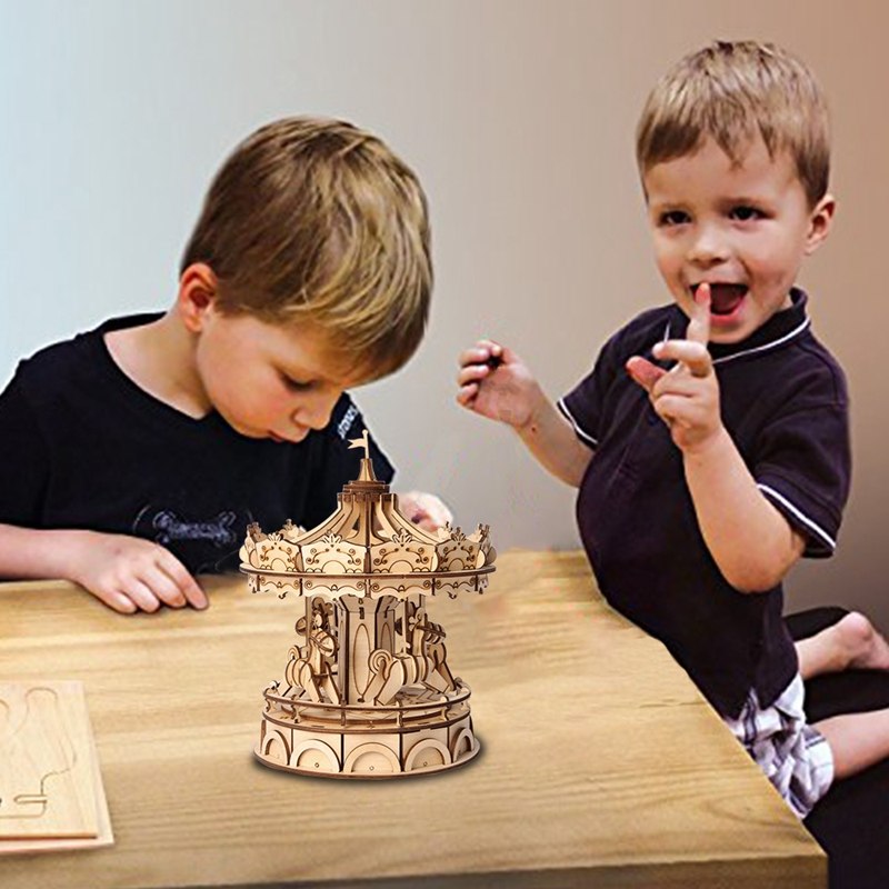 DIY 3D Wooden Merry-Go-Round Puzzle Game Gift for Kid Friend Nice Decor Popular TG404 by Woody Signs Co. - Handmade Crafted Unique Wooden Creative