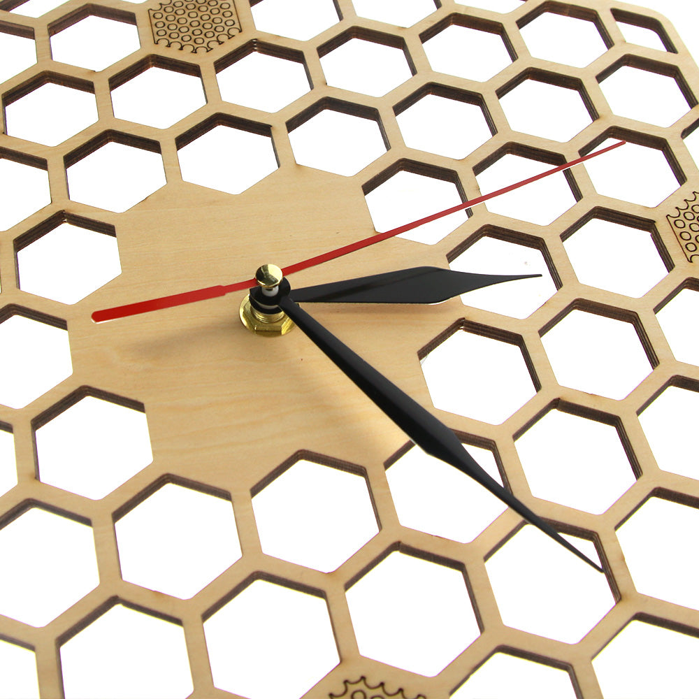 Minimal honeycomb Wood Wall Clock Hexagonal Geometric Wall Clock Bee Lover Contemporary Rustic Wood Clock Watch by Woody Signs Co. - Handmade Crafted Unique Wooden Creative