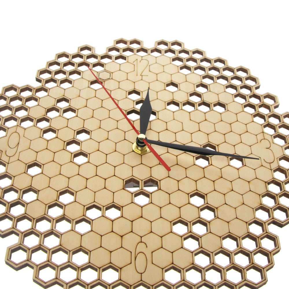 Honeycomb Wood Geometric Wall Clock Hexagon Minimalist Living Room Decor Hanging Natural Rustic Clock Bee Lovers Gift by Woody Signs Co. - Handmade Crafted Unique Wooden Creative