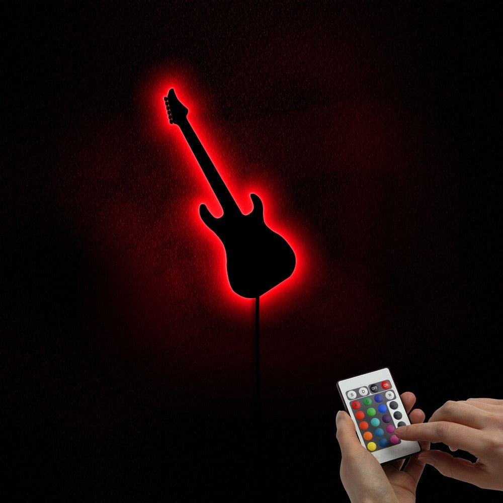 Rocking Guitar LED Lighting Wall Mirror Rock'n'Roll Electronic Guitar Handmade Acylic Mirror For Music Room Studio by Woody Signs Co. - Handmade Crafted Unique Wooden Creative