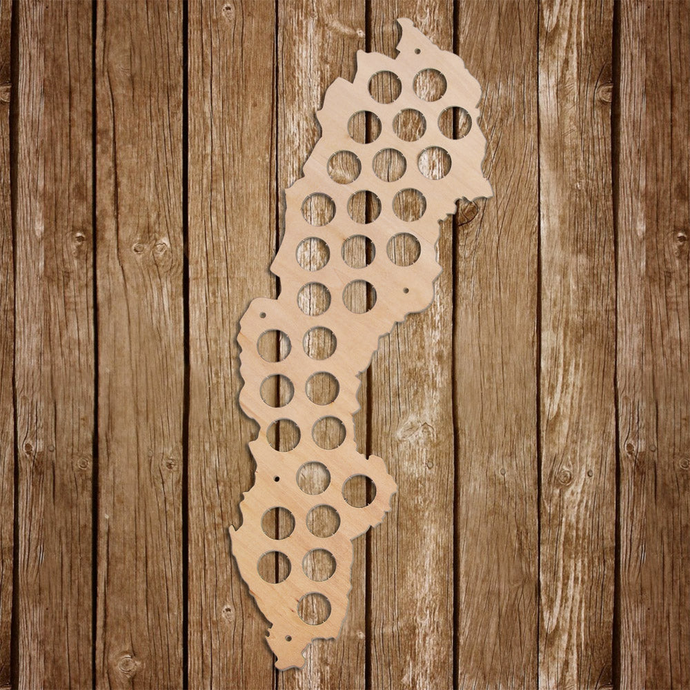 Sweden Wooden Map Bottle Cap Map Collect For Bar Club Cap Collectors Laser Engraved Hanging Decoration by Woody Signs Co. - Handmade Crafted Unique Wooden Creative