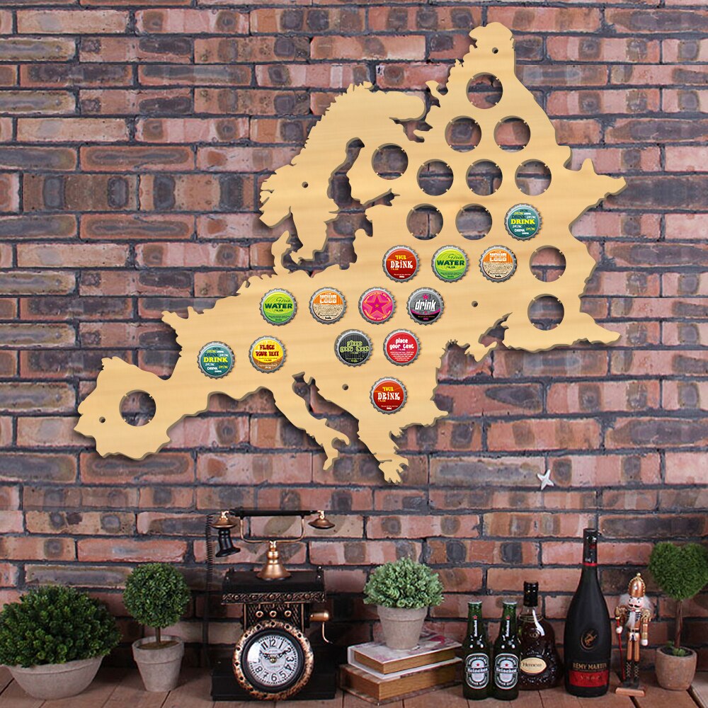 Pub Bar Wooden Wall Sign Bottle Cap Display Holder European Cap Map Wood Craft Artwork For Bottle Cap Collector by Woody Signs Co. - Handmade Crafted Unique Wooden Creative