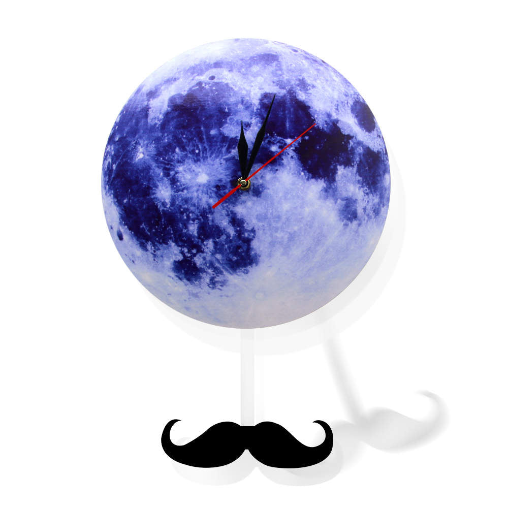 Blue Moon Swinging Pendulum Clock Astronomy Funny Wall Clock Lunar Blue Moon Clock with Swinging Silhouette Pendulum by Woody Signs Co. - Handmade Crafted Unique Wooden Creative