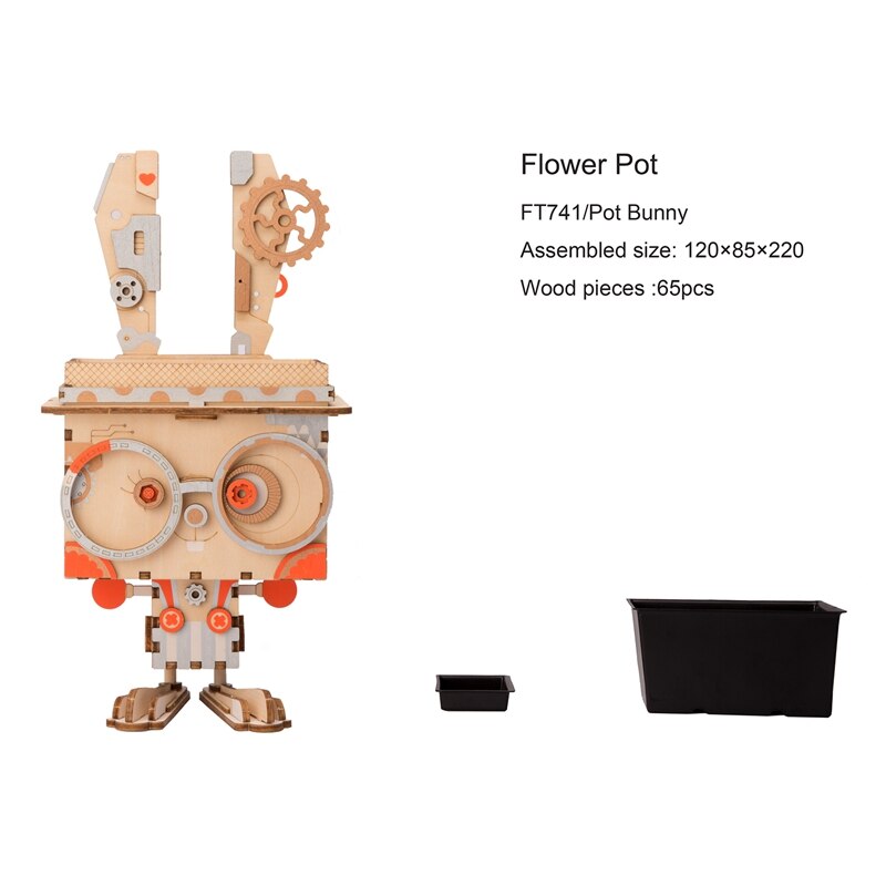 Children Adult Cute Bunny Flower Pot 3D Wooden Puzzle Game Educational Models FT741 (Pot Bunny) by Woody Signs Co. - Handmade Crafted Unique Wooden Creative
