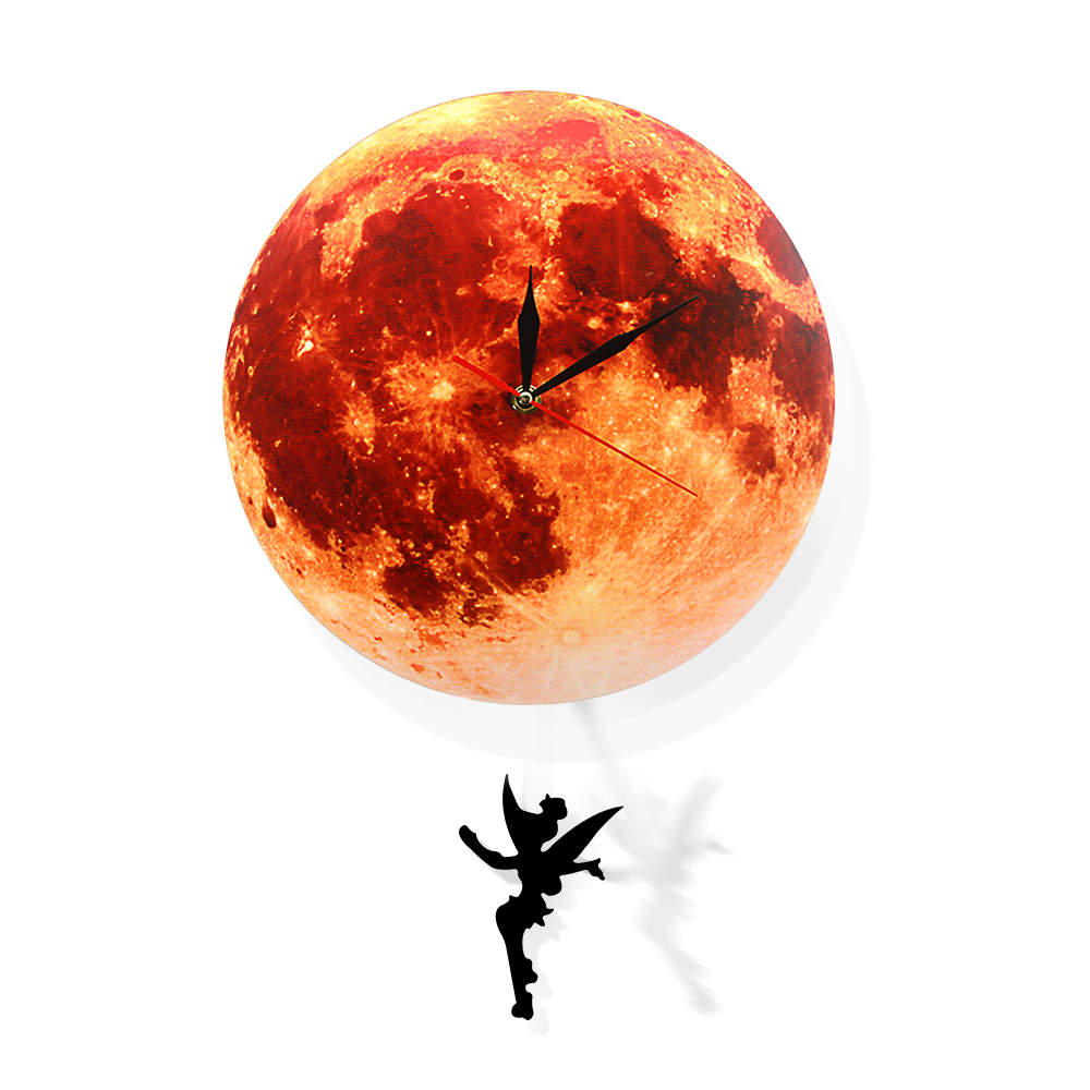 Golden Moon Pendulum Wall Clock Swinging on the Moon Space Galaxy Supermoon Full Moon Clock with Swinging Pendulum by Woody Signs Co. - Handmade Crafted Unique Wooden Creative