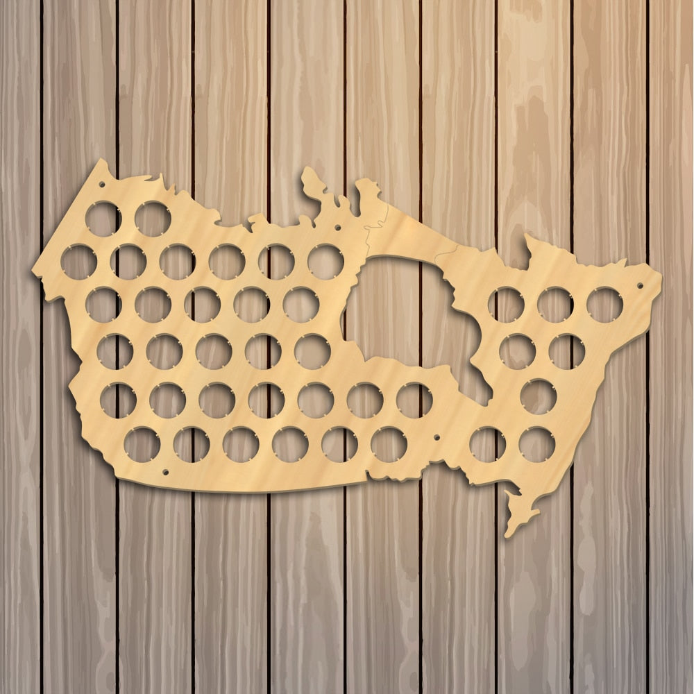 Canada Cap Map Pub Bar Wooden Wall Sign Bottle Cap Display Holder Patriotic Canada Map Man Cave Lovers Gift by Woody Signs Co. - Handmade Crafted Unique Wooden Creative