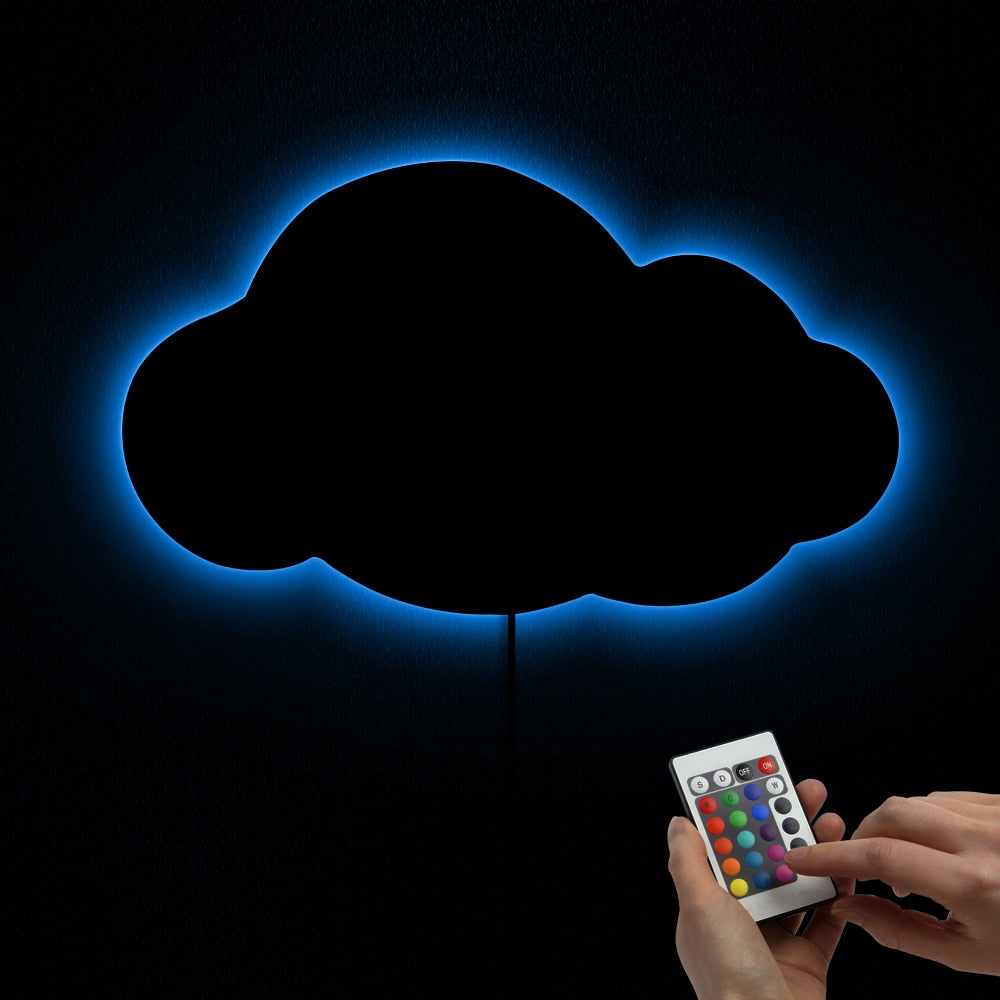 Cloudy Wall Mirror Weather Art Modern Hanging Cloud Mirror Cloud Silhouette Acrylic Mirror With LED Light by Woody Signs Co. - Handmade Crafted Unique Wooden Creative