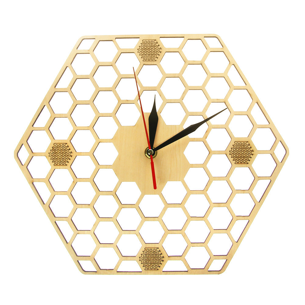 Minimal honeycomb Wood Wall Clock Hexagonal Geometric Wall Clock Bee Lover Contemporary Rustic Wood Clock Watch by Woody Signs Co. - Handmade Crafted Unique Wooden Creative