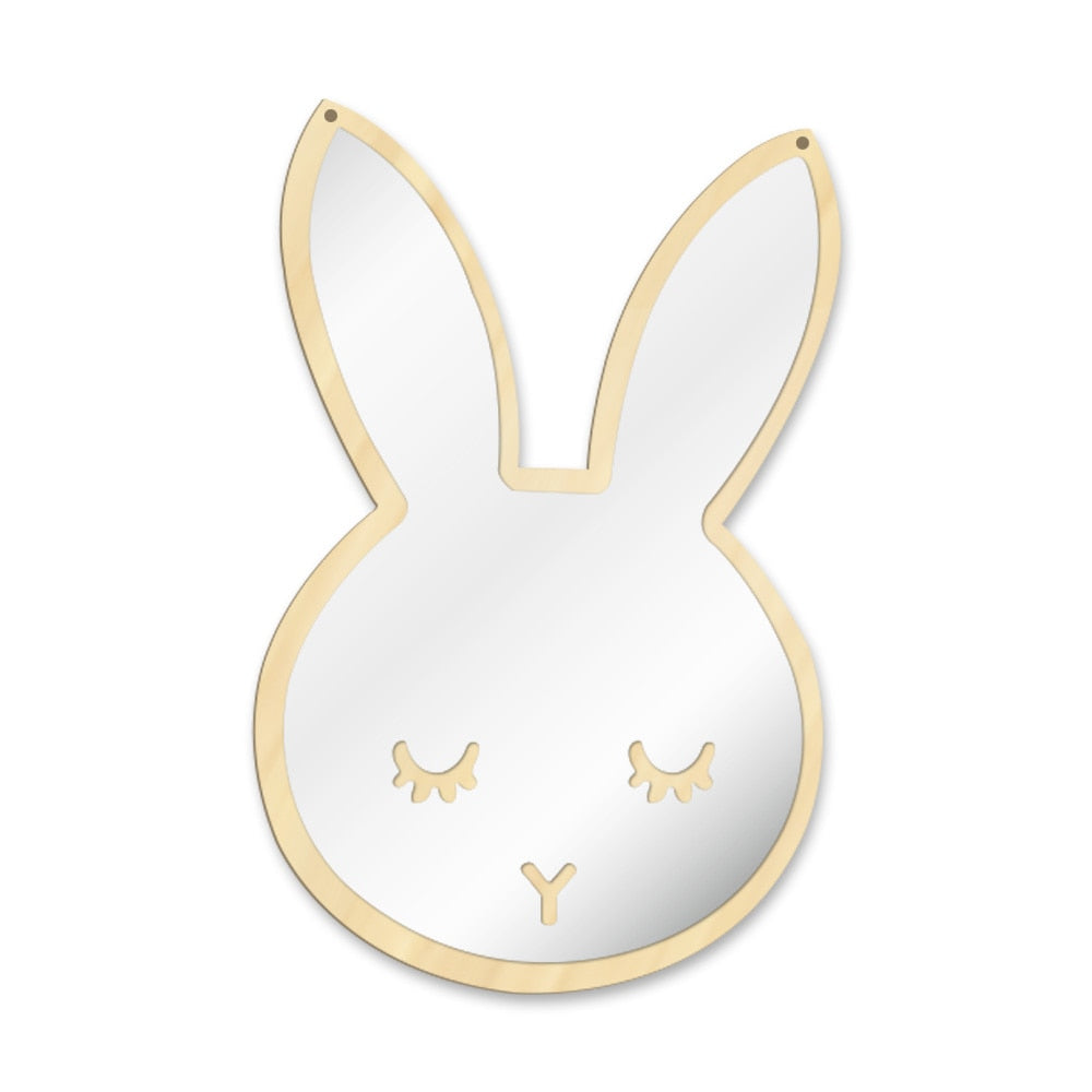 Bunny Sleepy Eyes Makeup Mirror Baby Kids Room Nursery Cute Animal Sleeping Rabbit Wood & Acrylic Safety Wall Mirror by Woody Signs Co. - Handmade Crafted Unique Wooden Creative