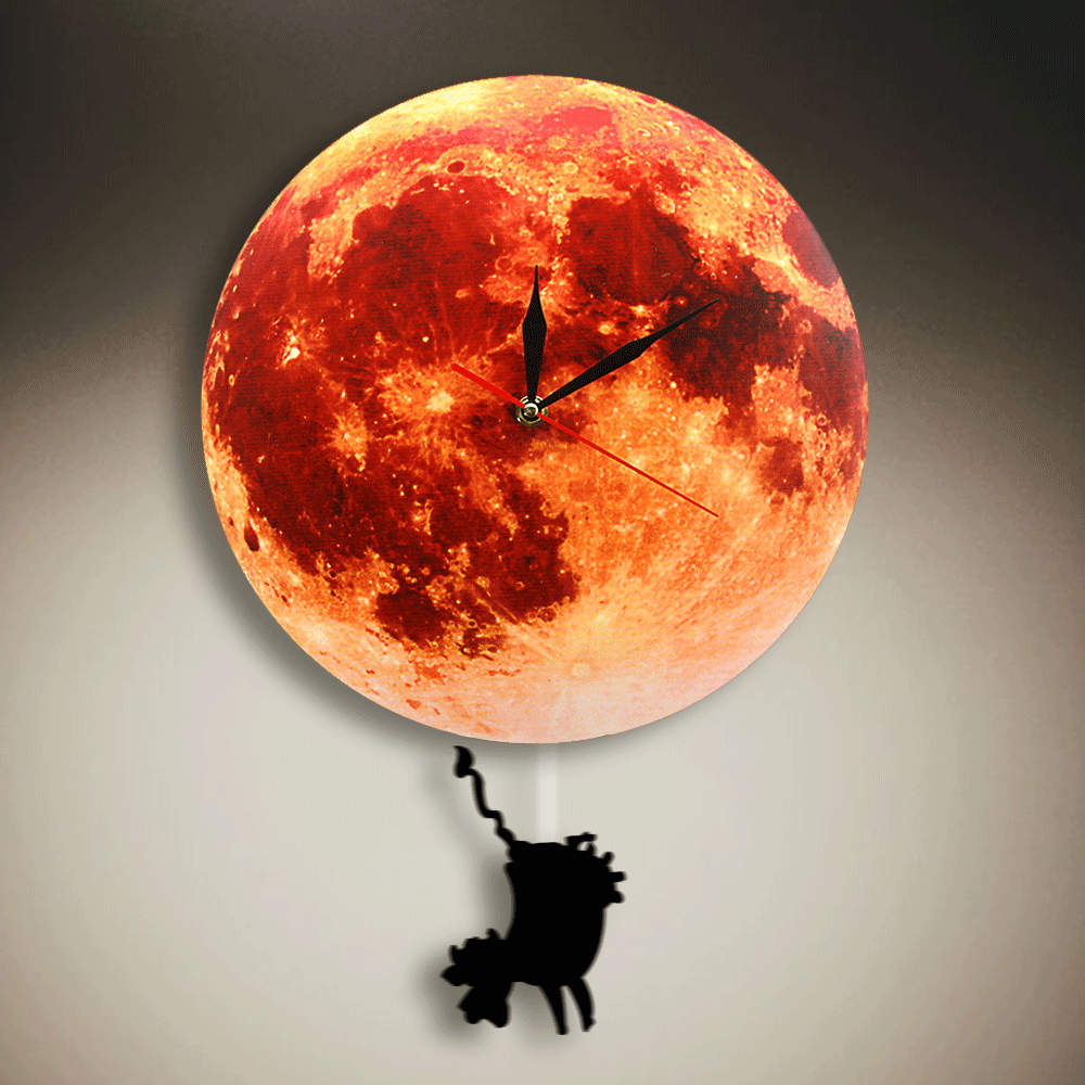 Golden Moon Pendulum Wall Clock Swinging on the Moon Space Galaxy Supermoon Full Moon Clock with Swinging Pendulum by Woody Signs Co. - Handmade Crafted Unique Wooden Creative