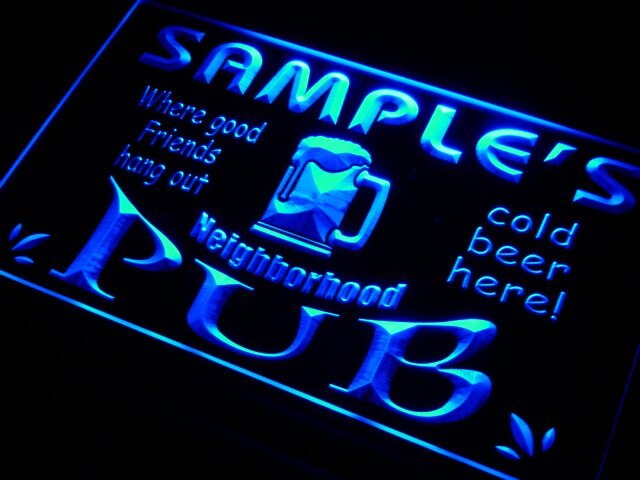 pg Name Custom Neighborhood Pub Bar LED Neon Light Signs with On/Off Switch 7 Colors 4 Sizes by Woody Signs Co. - Handmade Crafted Unique Wooden Creative