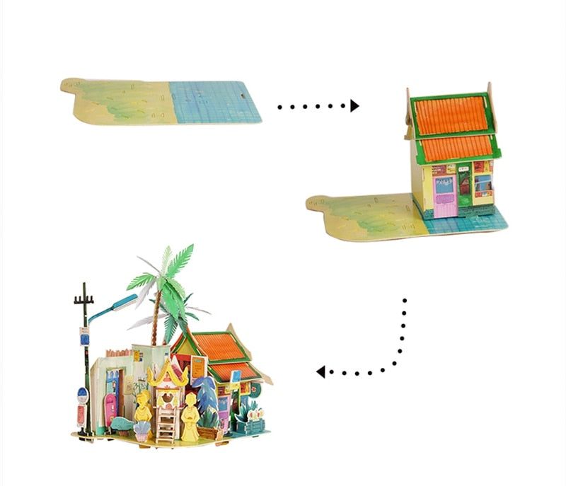 DIY Sunny Chiengmai Doll House with Led Light   Miniature Wooden    SJ407 by Woody Signs Co. - Handmade Crafted Unique Wooden Creative