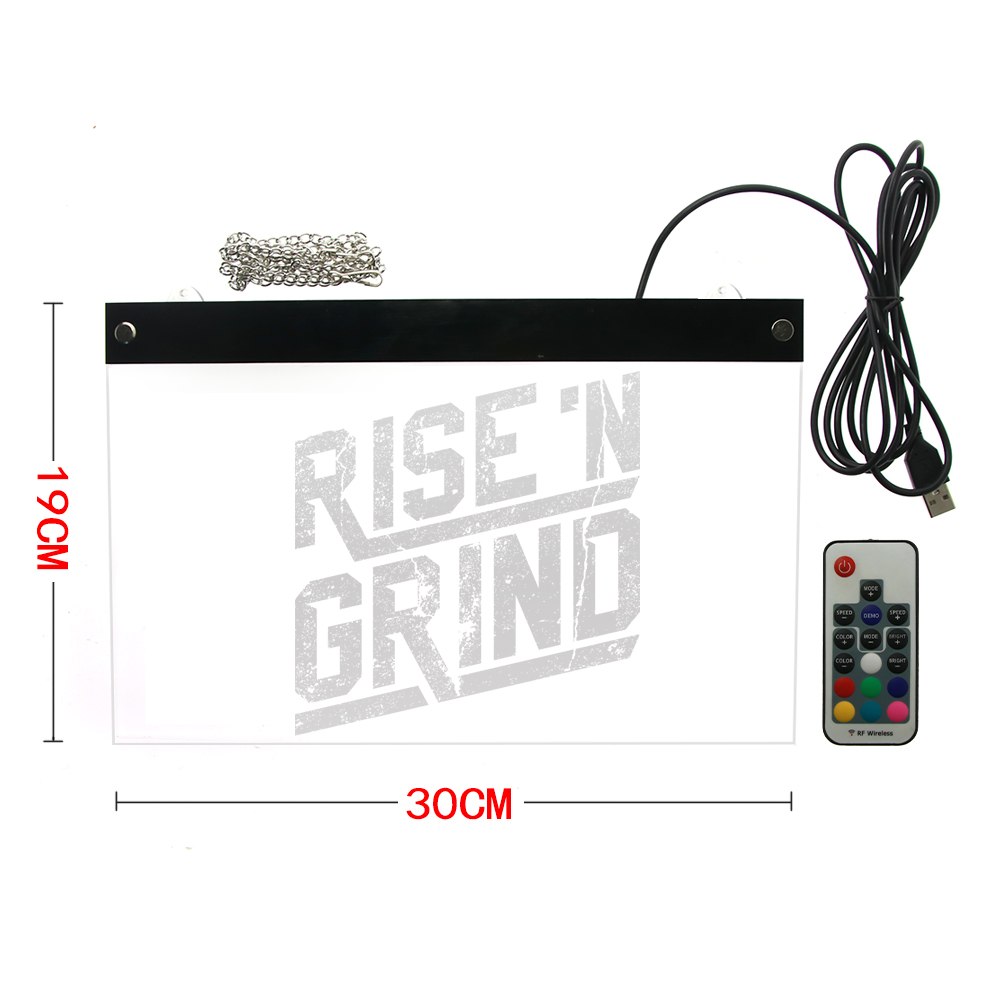 Rise and Grind Custom LED Neon Sign Personalised Inspirational Quote Lighting Lamp Workout Fitness GYM Coffee Bar Light by Woody Signs Co. - Handmade Crafted Unique Wooden Creative