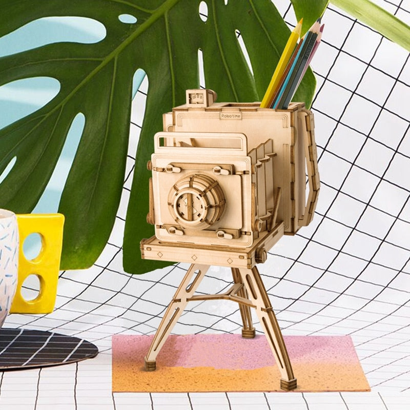 DIY 3D Wooden Vintage Camera Puzzle Game Penholder&Gift for Kid Friend Popular TG403 (Vintage Camera) by Woody Signs Co. - Handmade Crafted Unique Wooden Creative