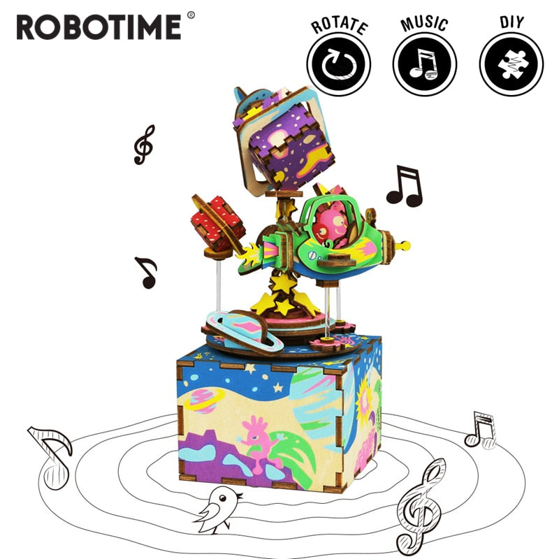 DIY Spaceship 3D Wooden Puzzle Game Assembly Rotatable Music Box Toy Gift for Children Adult AM403 by Woody Signs Co. - Handmade Crafted Unique Wooden Creative