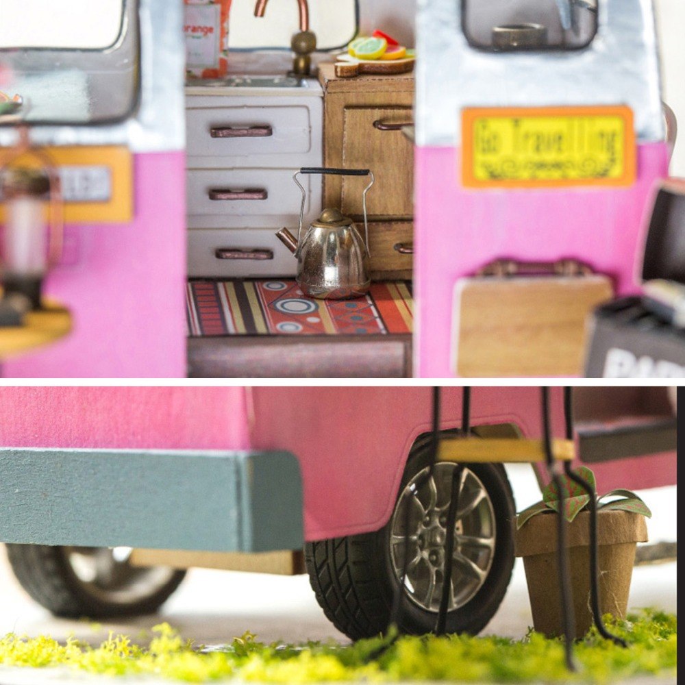 DIY Happy Camper with Furniture Miniature Wooden Doll House Model DGM04 by Woody Signs Co. - Handmade Crafted Unique Wooden Creative