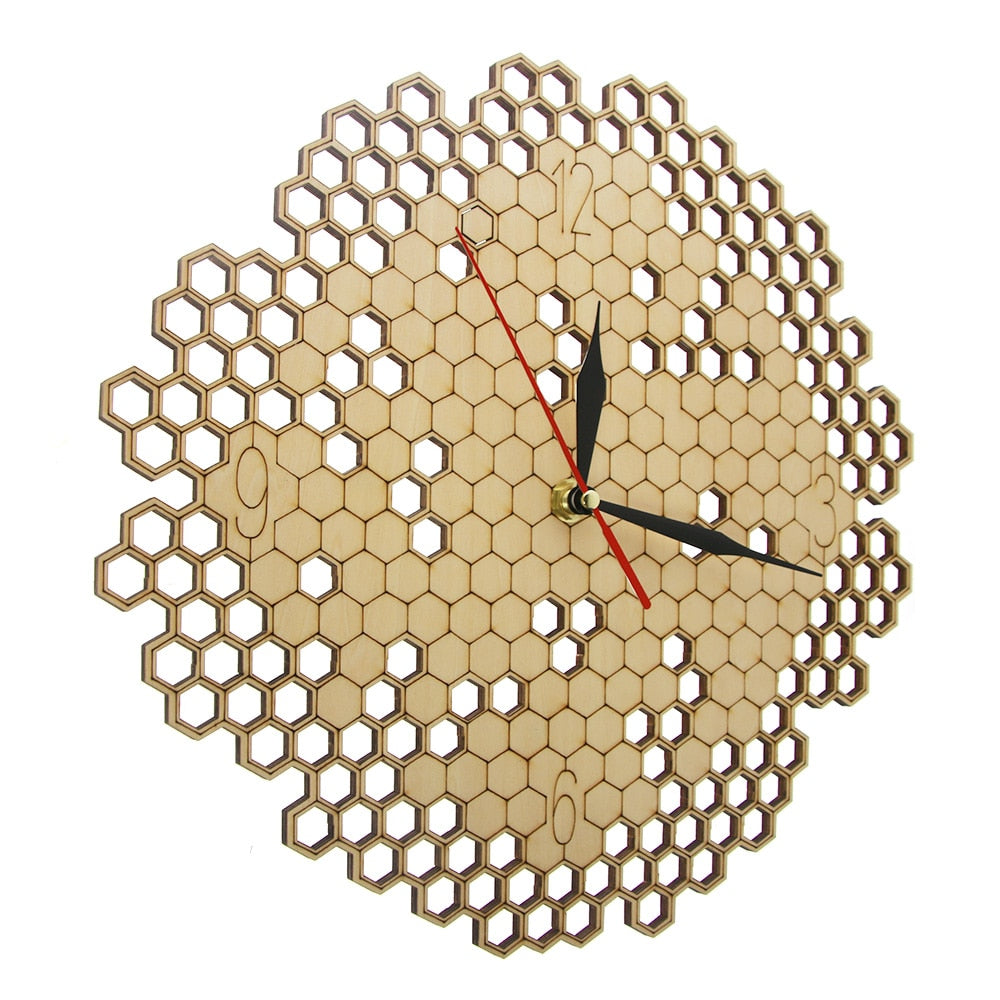 Honeycomb Wood Geometric Wall Clock Hexagon Minimalist Living Room Decor Hanging Natural Rustic Clock Bee Lovers Gift by Woody Signs Co. - Handmade Crafted Unique Wooden Creative