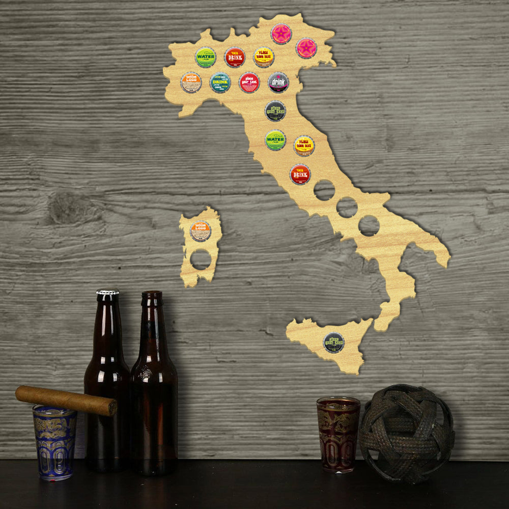 Italy Cap Map Bottle Cap Map Collection Wood Map Bar Pub Club Italian Bottle Cap Map s for Lovers by Woody Signs Co. - Handmade Crafted Unique Wooden Creative