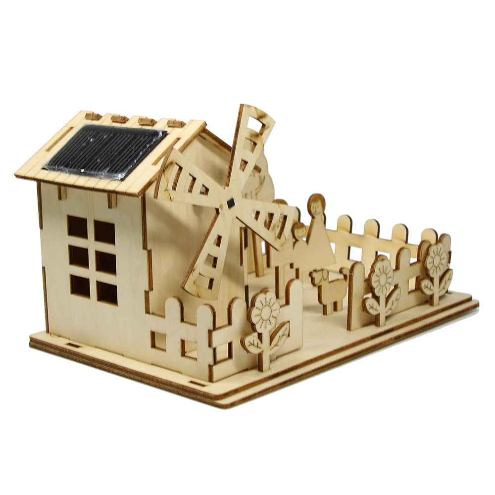 Solar Windmill House Wooden DIY Toys Eco-friendly DIY Assemble Toys Gifts For Children Table by Woody Signs Co. - Handmade Crafted Unique Wooden Creative