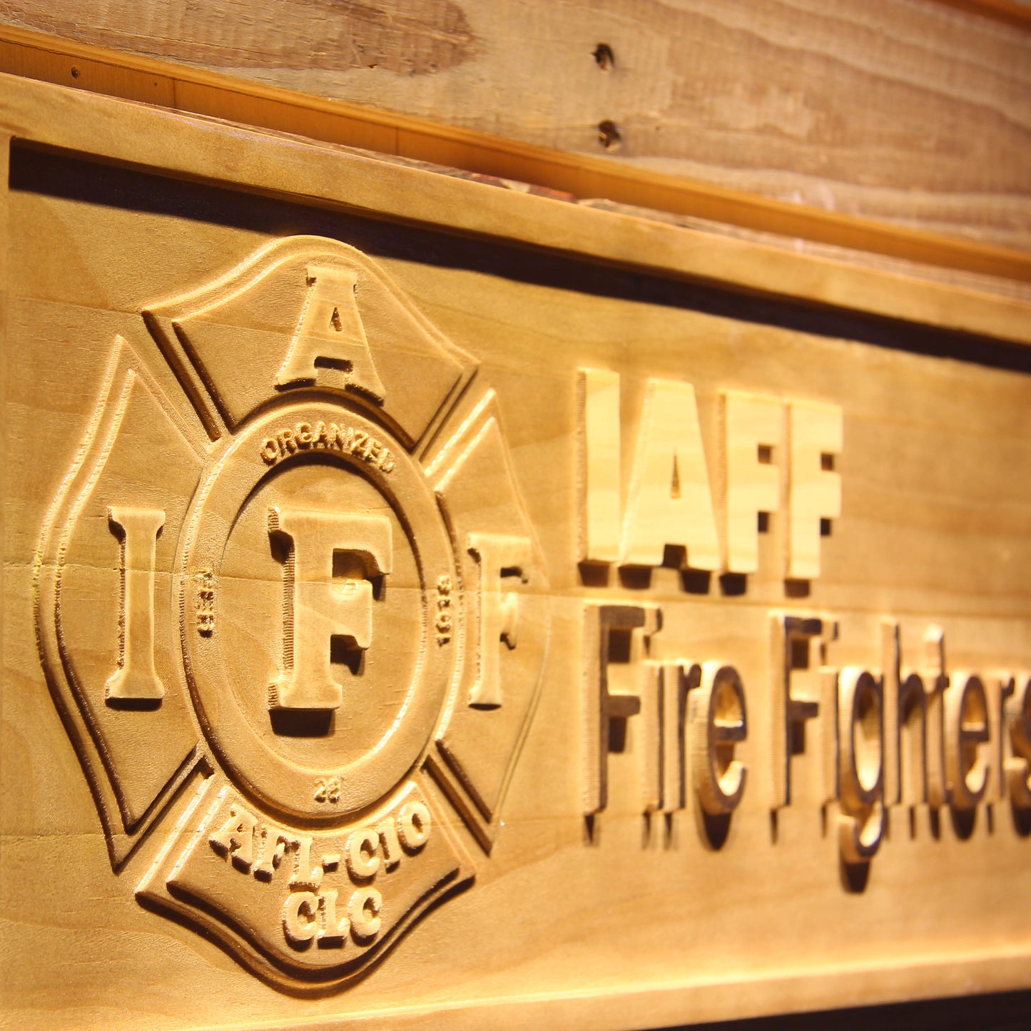 IAFF Fire Fighters Fireman 3D Wooden Bar Signs by Woody Signs Co. - Handmade Crafted Unique Wooden Creative