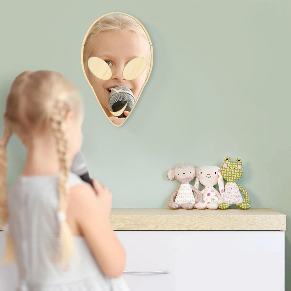 Alien ET Extraterrestrial Cute Wall Mirror E.T. Science Galaxy Planet Nursery Kid Room Decor Acrylic Mirror With Wooden Back by Woody Signs Co. - Handmade Crafted Unique Wooden Creative