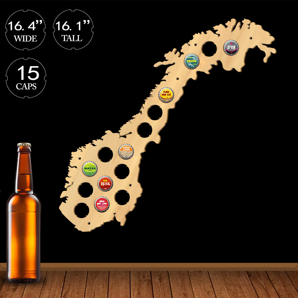 the Kingdom of Norway Cap Map Pub Bar Wooden Wall Sign Bottle Cap Display Holder Patriotic Man Cave Lovers Gift by Woody Signs Co. - Handmade Crafted Unique Wooden Creative