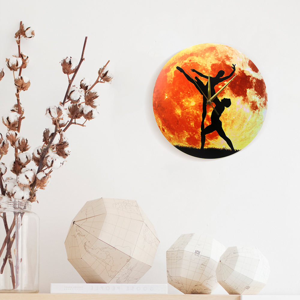 Ballerina Dancing In The Moon Artwork 3D Wall Clock Modern Design Dancing Couple Rustic Wood Clocks Ballet Watches Decor by Woody Signs Co. - Handmade Crafted Unique Wooden Creative