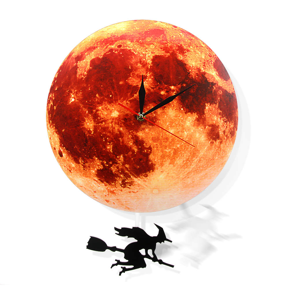 Golden Moon Pendulum Wall Clock Swinging on the Moon Space Galaxy Supermoon Full Moon Clock with Swinging Pendulum by Woody Signs Co. - Handmade Crafted Unique Wooden Creative